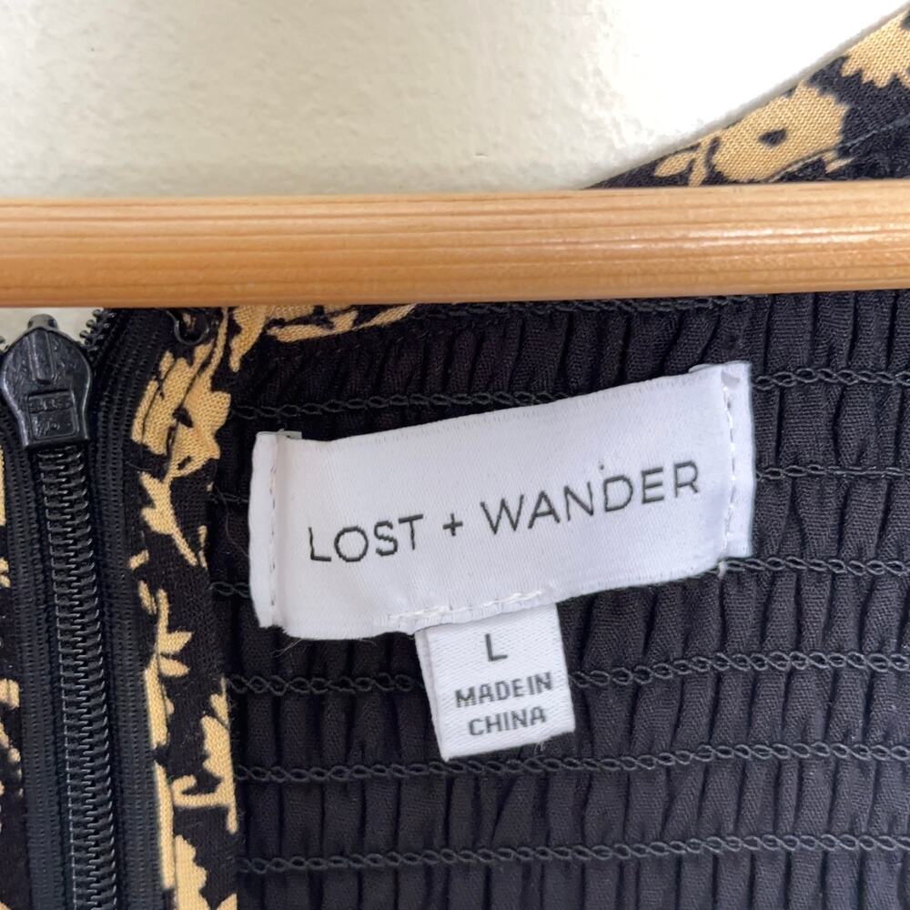 LOST + WANDER Pick Me Golden Hour Smocked Mini Dress Yellow Black {3M23} - Picture 6 of 7